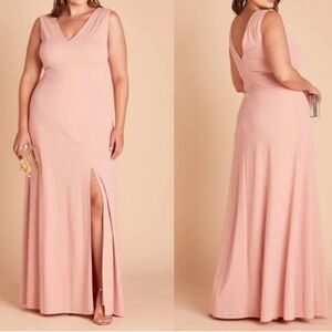 READ Birdy Grey Shamin V-Neck Crepe Bridesmaid Dress Pink Rose Quartz Large Slit